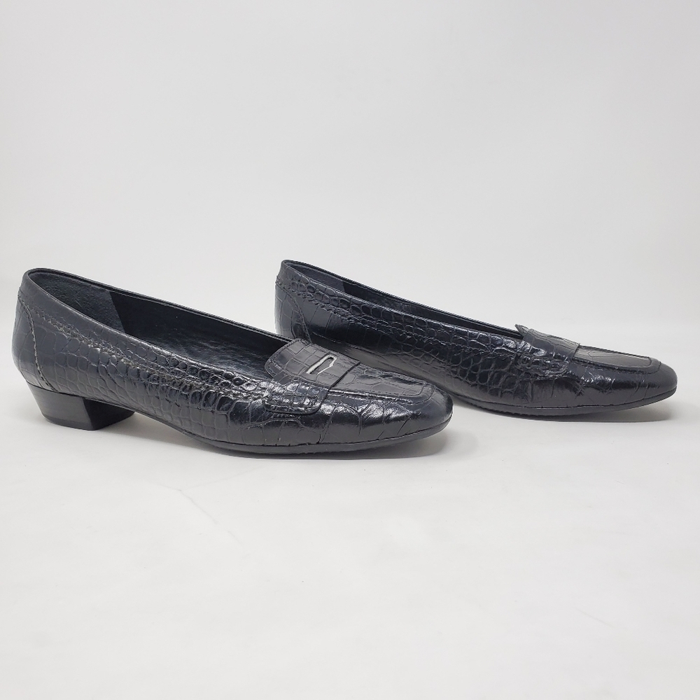 Geox Respira Leather Loafers Croc Pattern